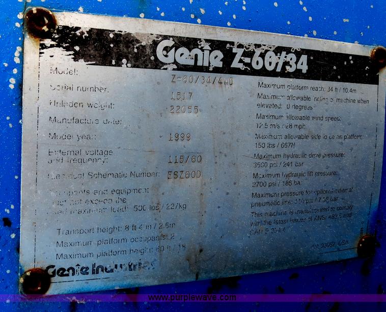 image for item B2387 1999 Genie Z-60/34 articulating boom lift