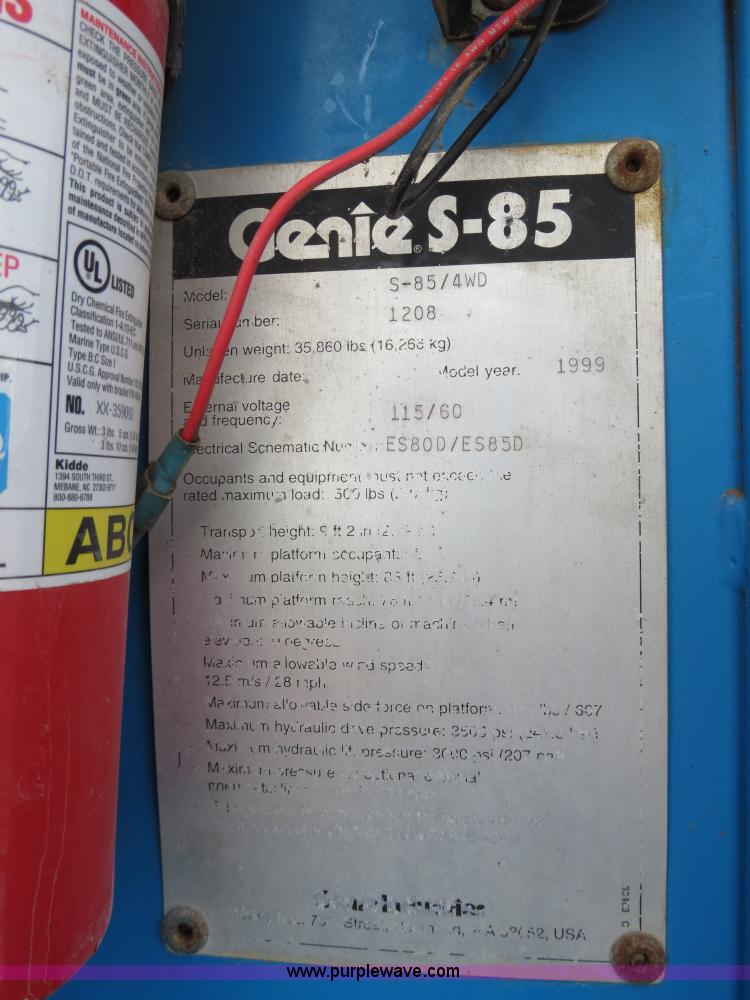 image for item B2408 1999 Genie S85 boom lift