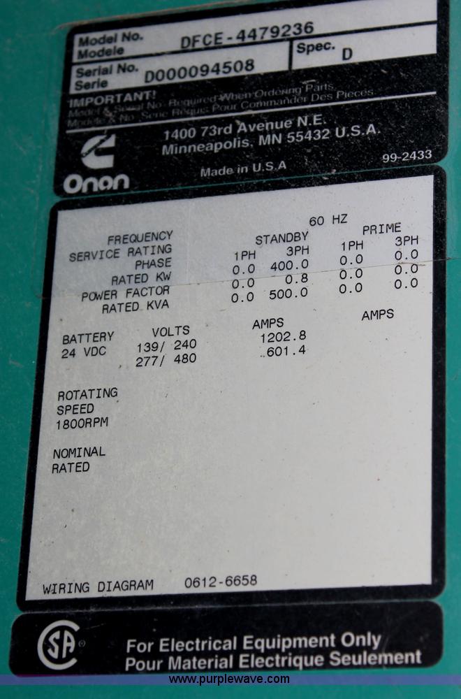 image for item C2519 Onan DFCE generator