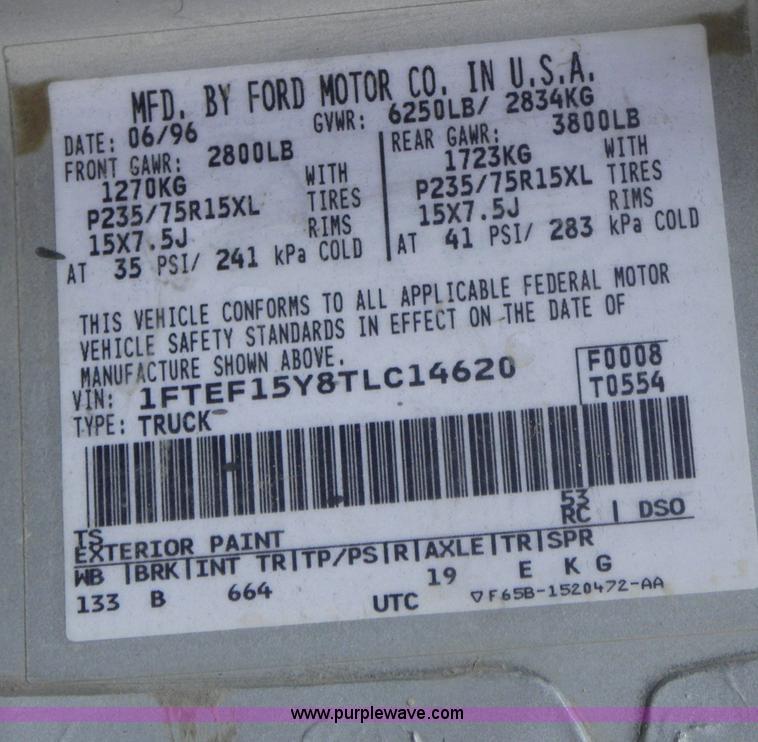 image for item B1268 1996 Ford F150 pickup truck