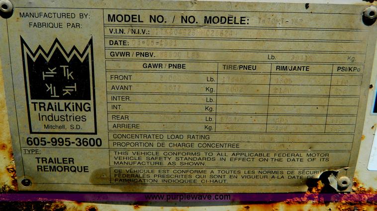 image for item B3707 1991 Trail King trailer