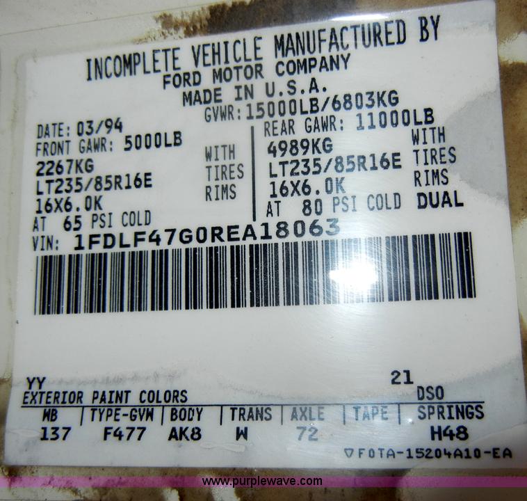 image for item D4139 1994 Ford F450 Super Duty crane truck