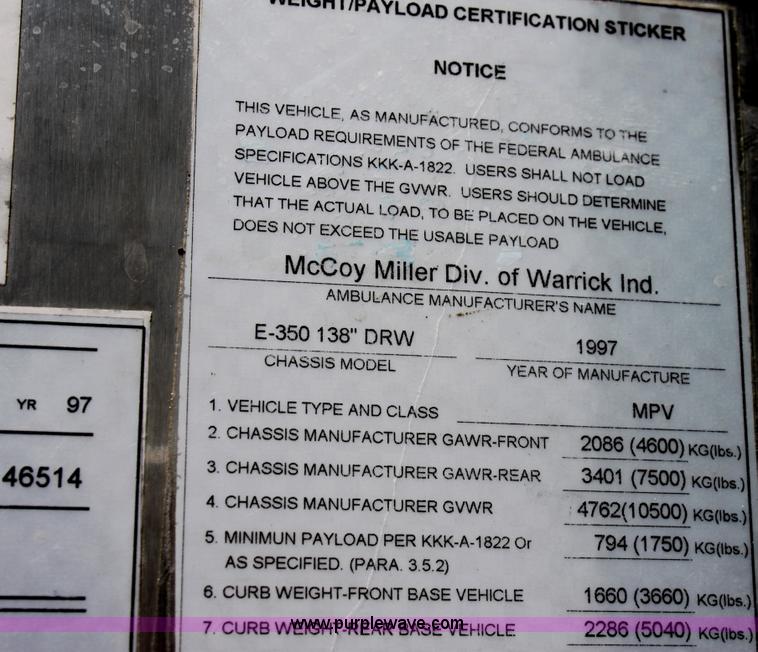 image for item D5208 1997 Ford E350 ambulance