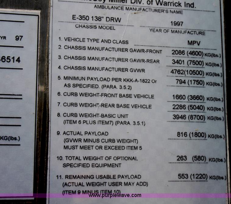 image for item D5208 1997 Ford E350 ambulance