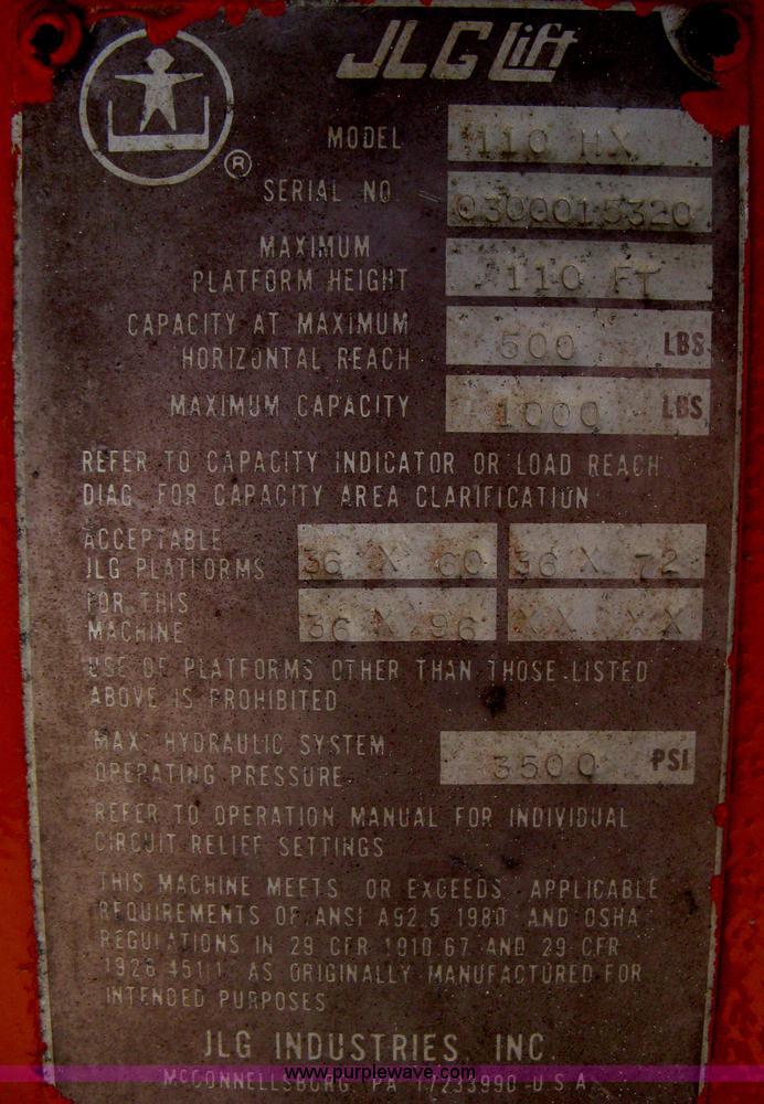 image for item A6433 1991 JLG 110HX boom lift
