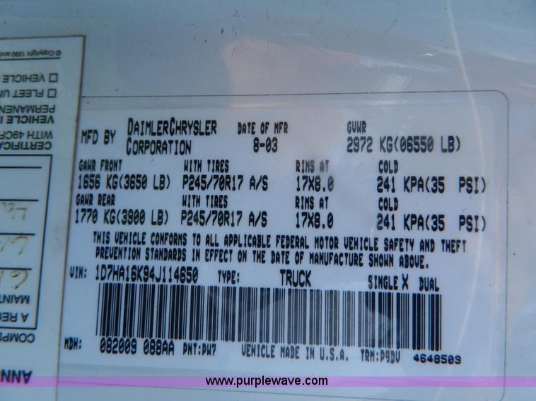 image for item B3751 2004 Dodge Ram 1500 pickup truck