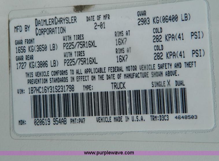 image for item B3754 2001 Dodge Ram 1500 pickup truck