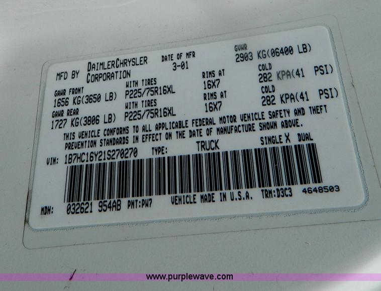 image for item B3755 2001 Dodge Ram 1500 pickup truck