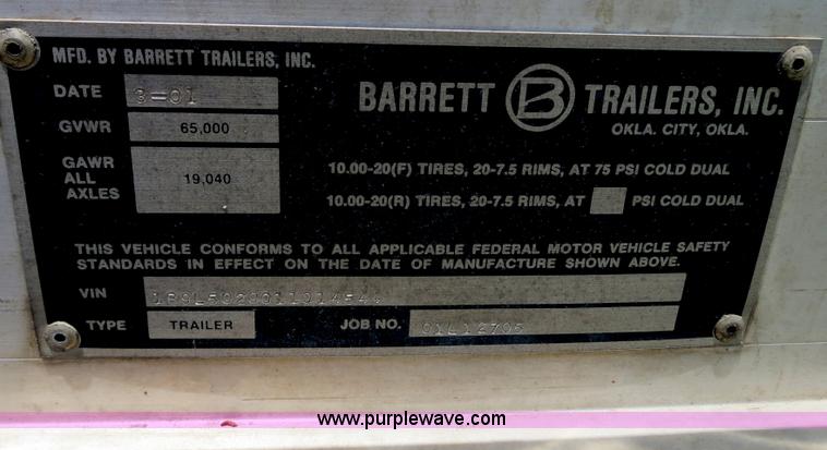 image for item B2412 2001 Barrett 50' livestock trailer