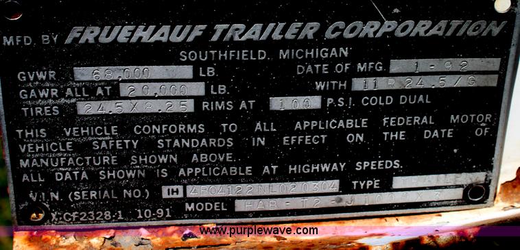 image for item D5206 1992 Fruehauf dry bulk trailer