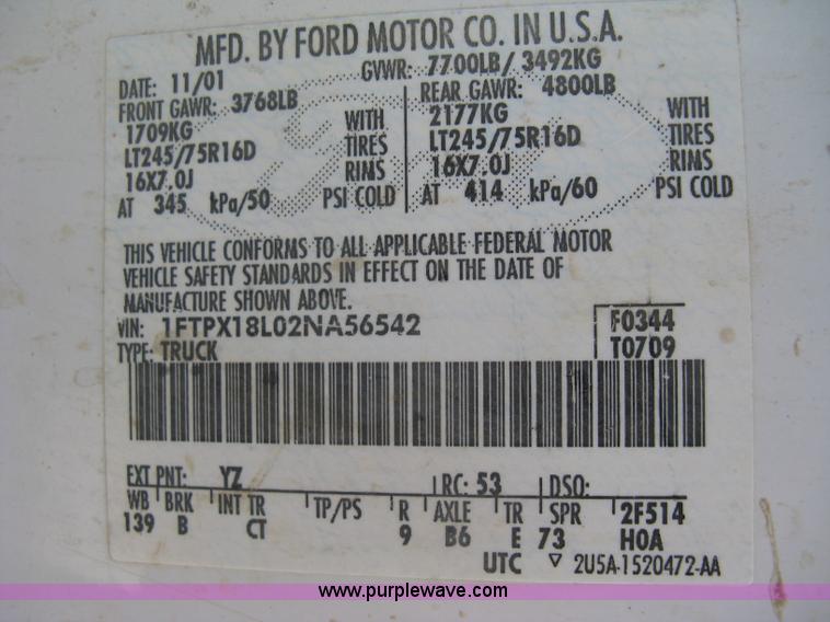 image for item A6316 2002 Ford F150 XL extended cab pickup truck