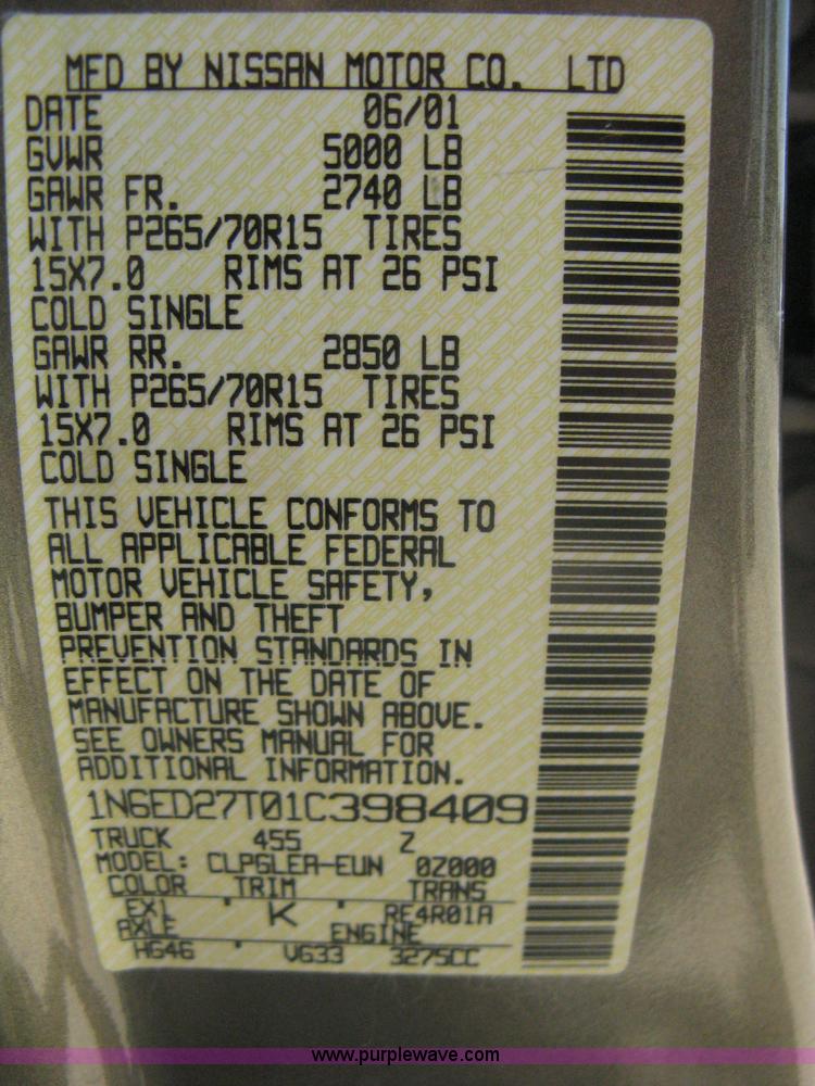 image for item A6459 2001 Nissan Frontier XE crew cab pickup truck