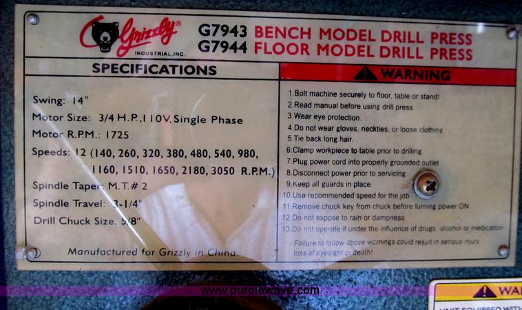 image for item A8348 Grizzly G7994 drill press