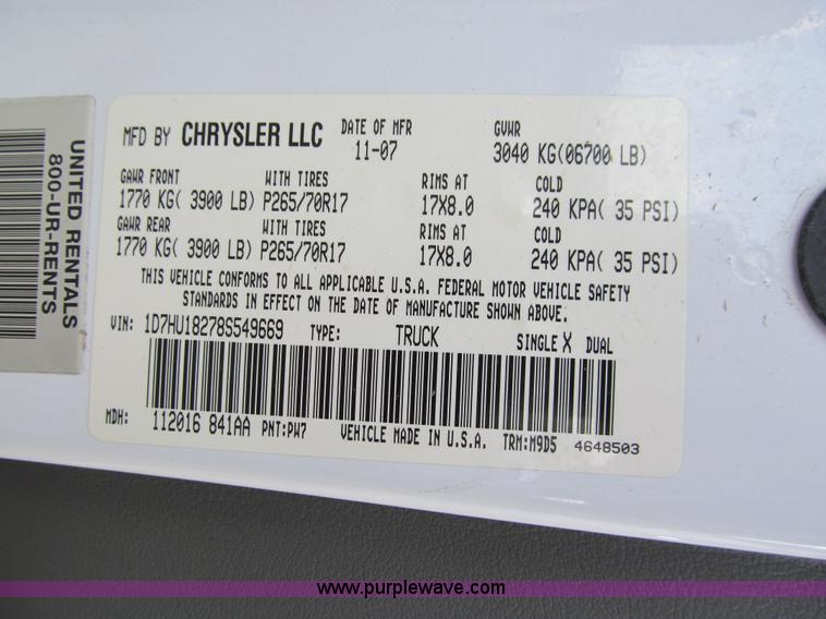 image for item I9777 2008 Dodge Ram 1500 SLT Quad Cab pickup truck