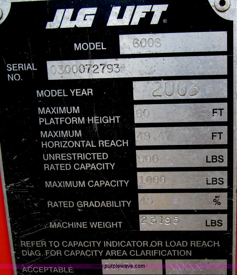 image for item A7519 JLG 600S telescoping boom lift