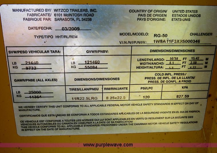 image for item B2413 2009 Witzco Challenger RG-50 52.5' detachable drop deck lowboy trailer