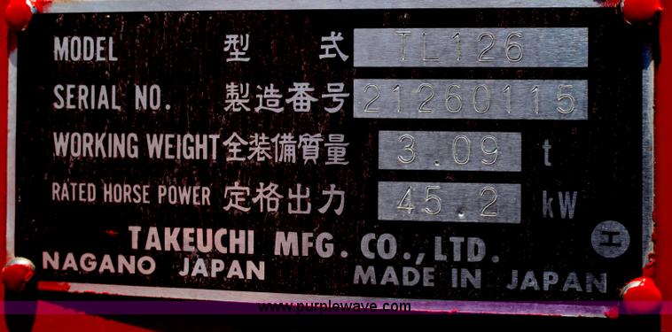 image for item B6842 1999 Takeuchi TL126 track skid steer