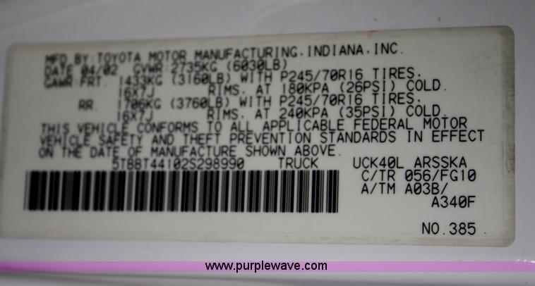 image for item B6830 2002 Toyota Tundra SR5 Access Cab pickup truck