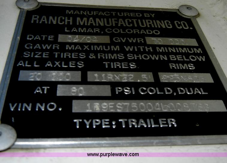 image for item D4182 2004 Ranch Ranco 24' barrel end dump trailer