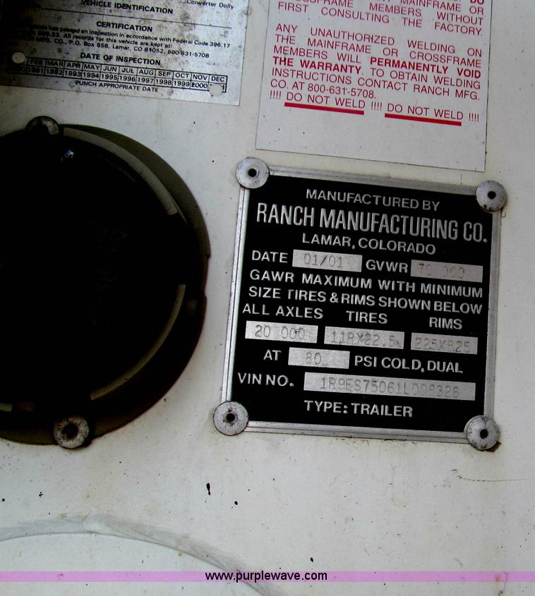 image for item F4530 2001 Ranch quarter frame steel barrel end dump trailer