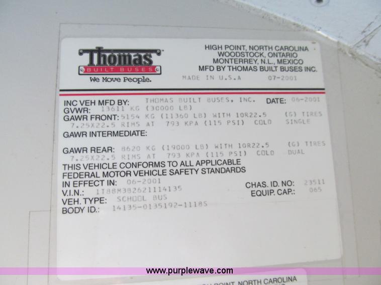 image for item A8362 2002 Thomas Saf-T-Liner school bus