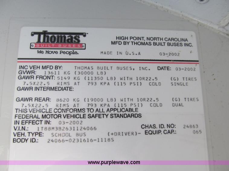 image for item A8367 2003 Thomas Saf-T-Liner school bus