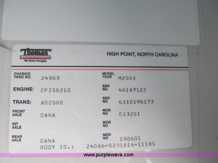 image for item A8367 2003 Thomas Saf-T-Liner school bus