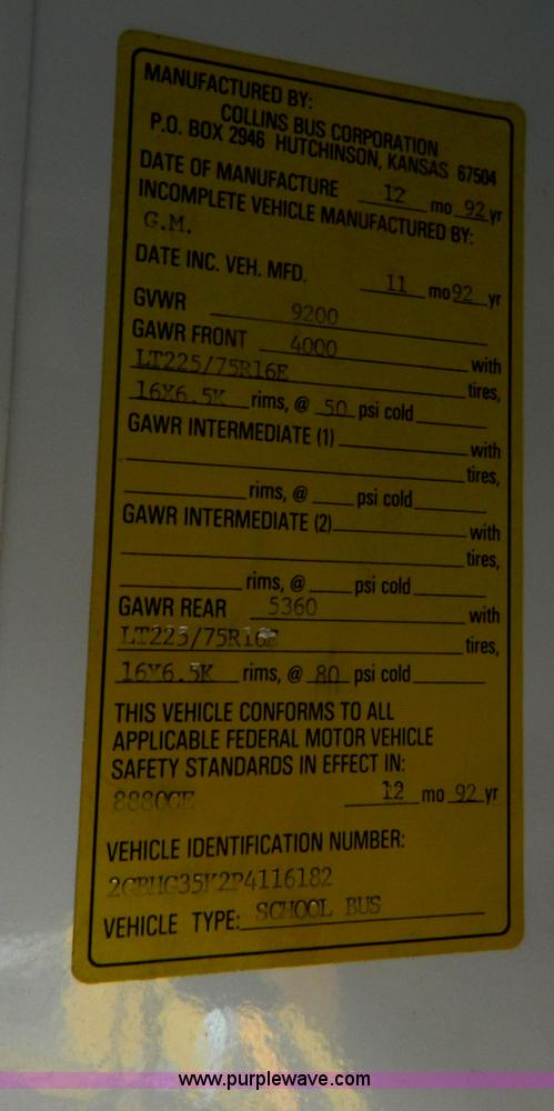 image for item B3817 1993 Chevrolet G30 bus