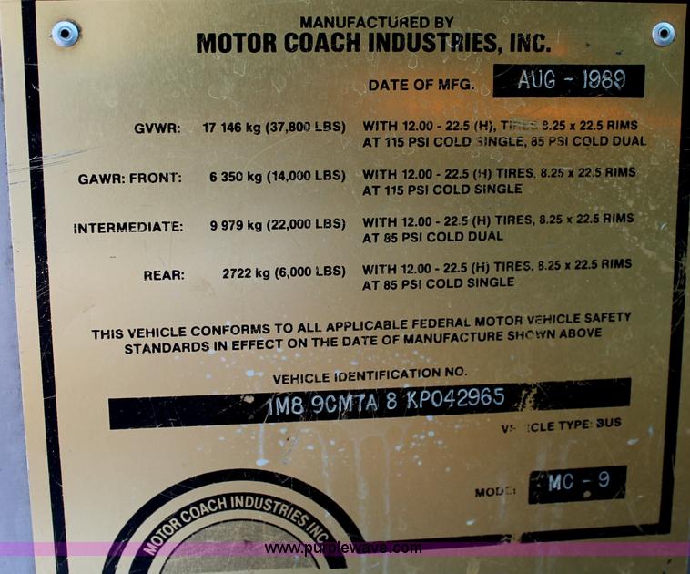 image for item C2584 1989 MCI MC-9 motor coach bus