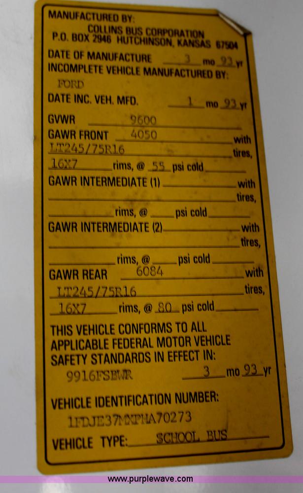 image for item C2718 1993 Ford E350 Econoline school bus