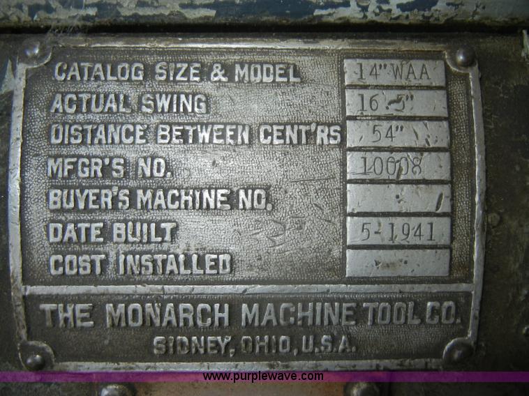 image for item M9655 1941 Monarch WAA mill lathe