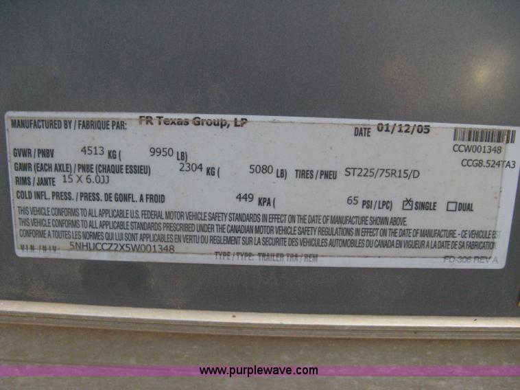 image for item A6491 2005 Continental Cargo tandem axle gooseneck cargo trailer