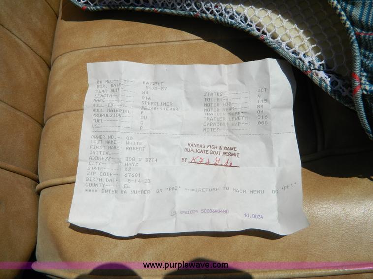 image for item B3807 1984 Speedliner 16' fiberglass tri-hull boat