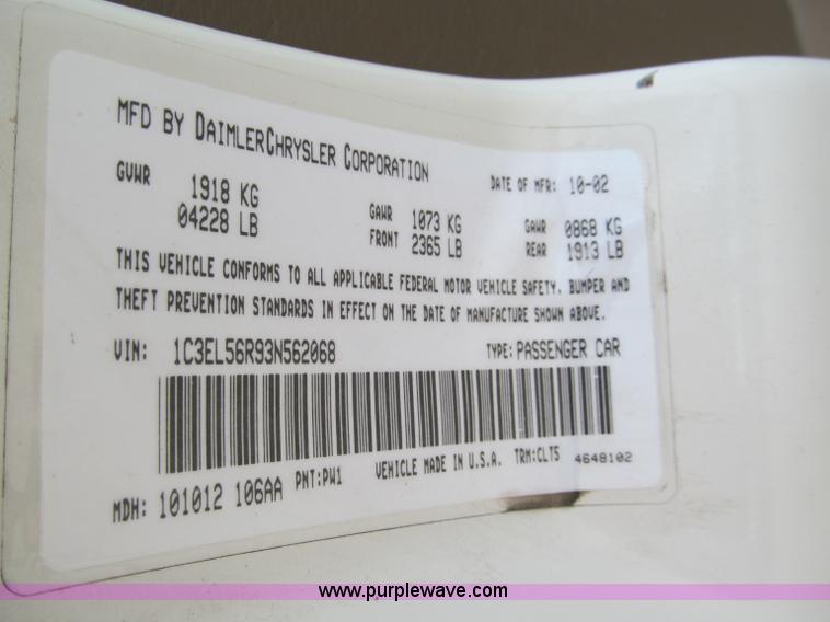 image for item C2273 2003 Chrysler Sebring LXi