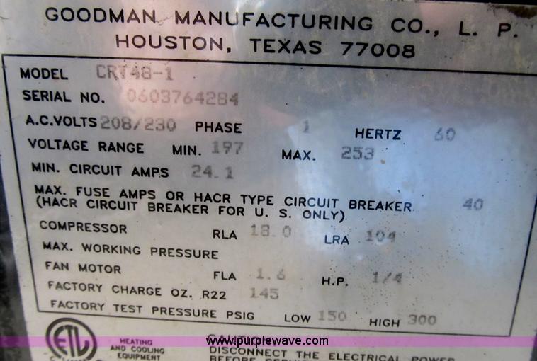 image for item K9323 Goodman 4 ton air conditioner unit