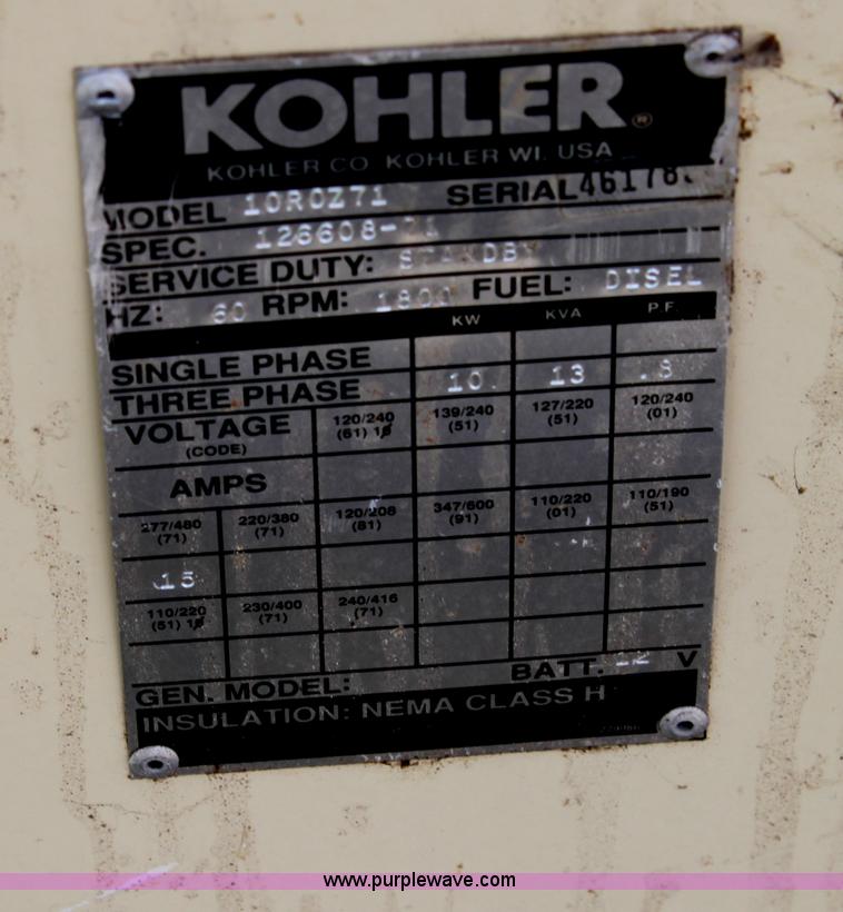 image for item D5350 Kohler 10R0Z71 standby generator