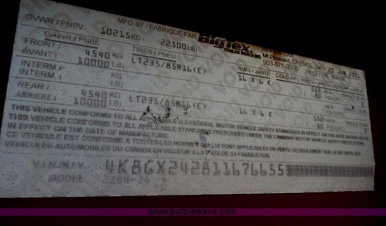 image for item B2446 2001 Big Tex 22GN-24 gooseneck flatbed trailer