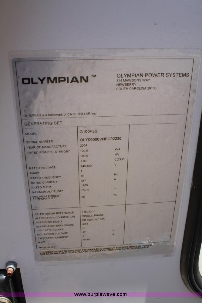 image for item B6638 2004 Olympian F100F3S Genset generator
