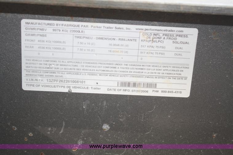 image for item B6850 2006 Performance tandem axle trailer