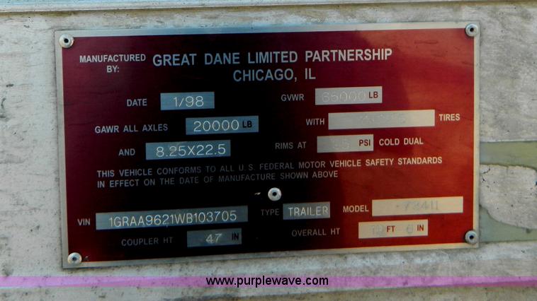 image for item B3824 1998 Great Dane box van trailer