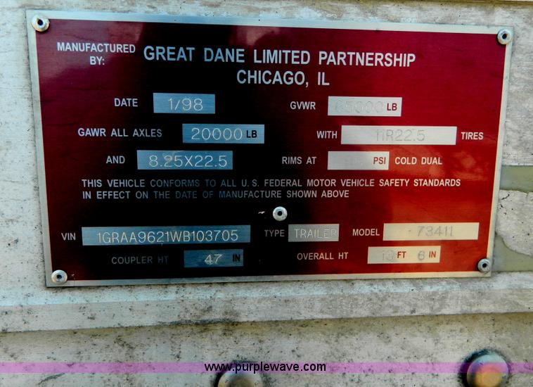 image for item B3824 1998 Great Dane box van trailer