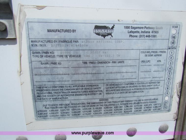 image for item B7343 1998 Wabash 53' dry van trailer