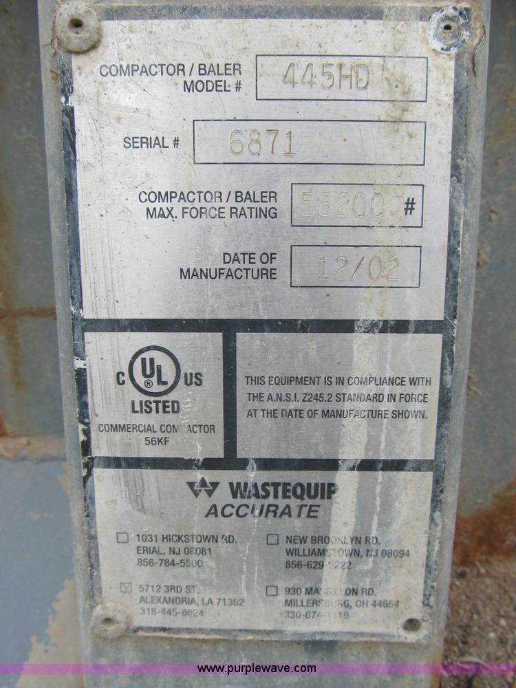 image for item B2782 2002 Wastequip 445HD trash compactor with power unit