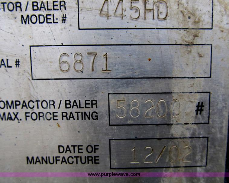 image for item B2782 2002 Wastequip 445HD trash compactor with power unit