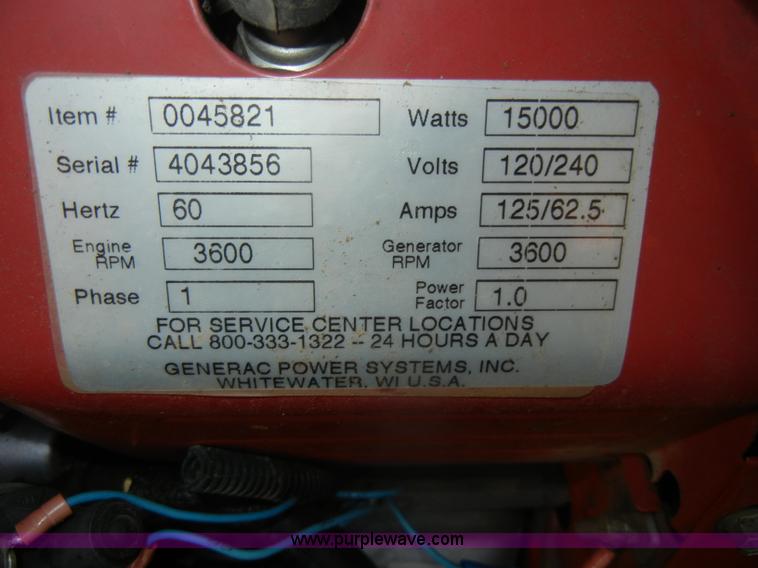 image for item D4279 Generac 15,000 watt generator