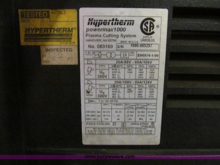 image for item F4502 Hypertherm Powermax 1000 plasma cutting system