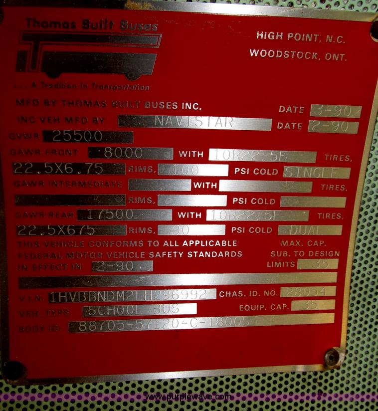 image for item B5178 1990 International 3800 Thomas Built school bus