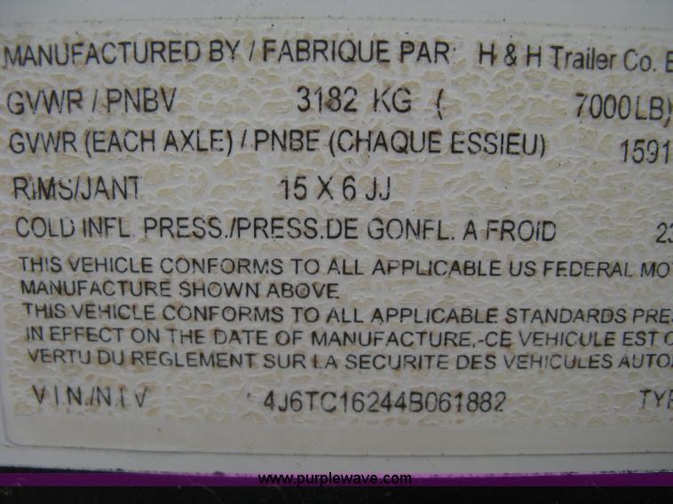 image for item B8033 2004 H & H tandem axle cargo trailer