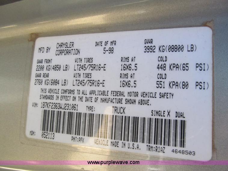 image for item C2486 1998 Dodge Ram 2500 Laramie SLT Quad Cab pickup truck