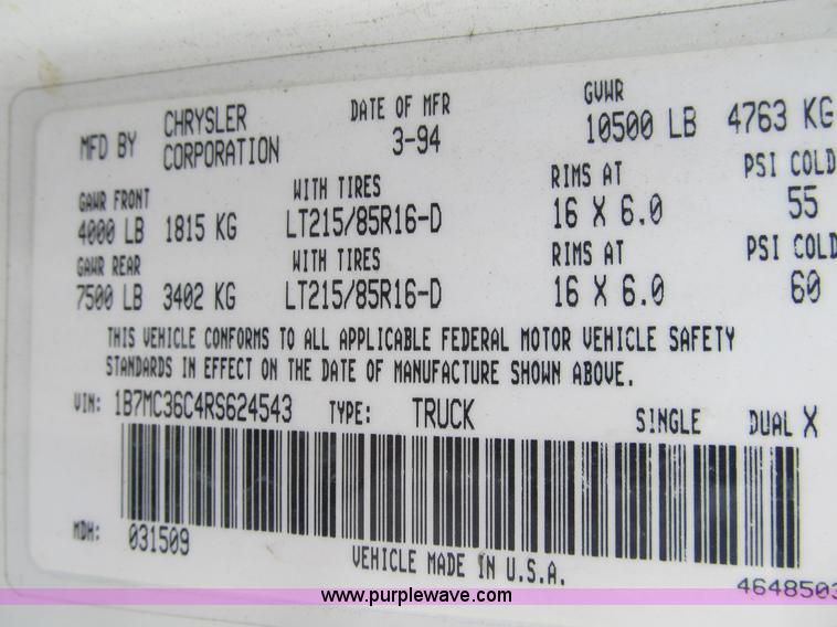 image for item B2805 1994 Dodge Ram 3500 Laramie SLT pickup truck